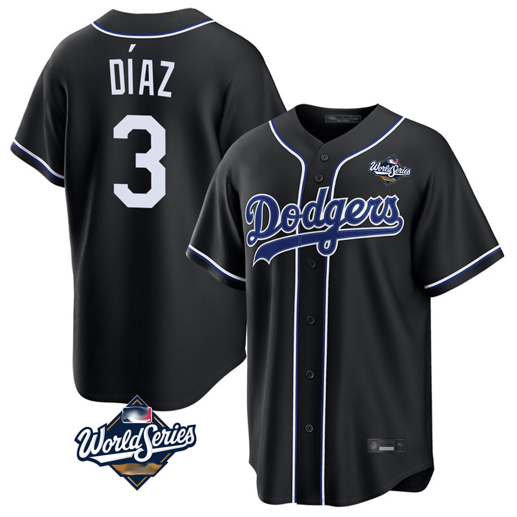 Trusc LA.Dodgers #3 Edwin D¡§aaz Player Black World Series Carbon Limited Home Stitched Jerseys