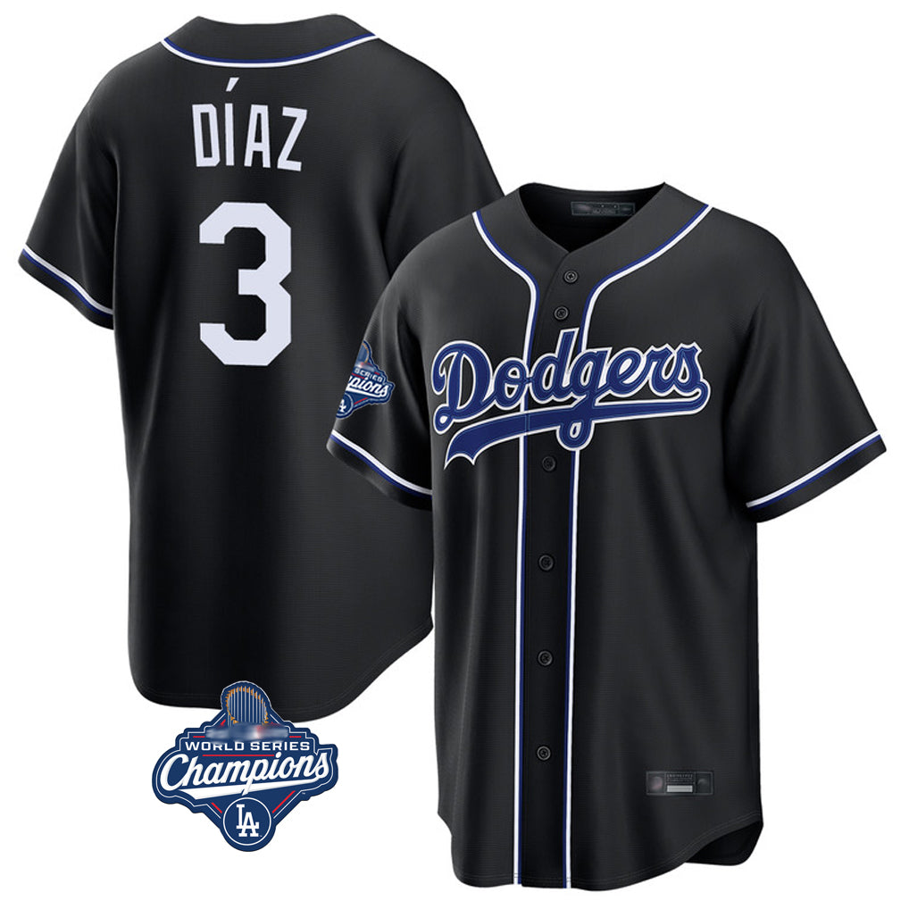 Trusc LA.Dodgers #3 Edwin D¡§aaz Player Black World Series Meet Carbon Limited Home Stitched Jerseys