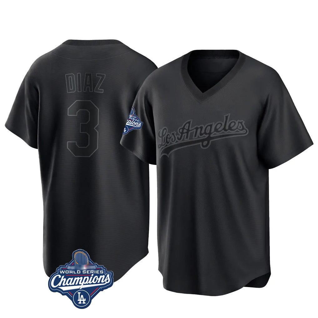 Trusc LA.Dodgers #3 Edwin D¡§aaz Player Black World Series Meet Pitch Fashion T-shirt Stitched Jerseys