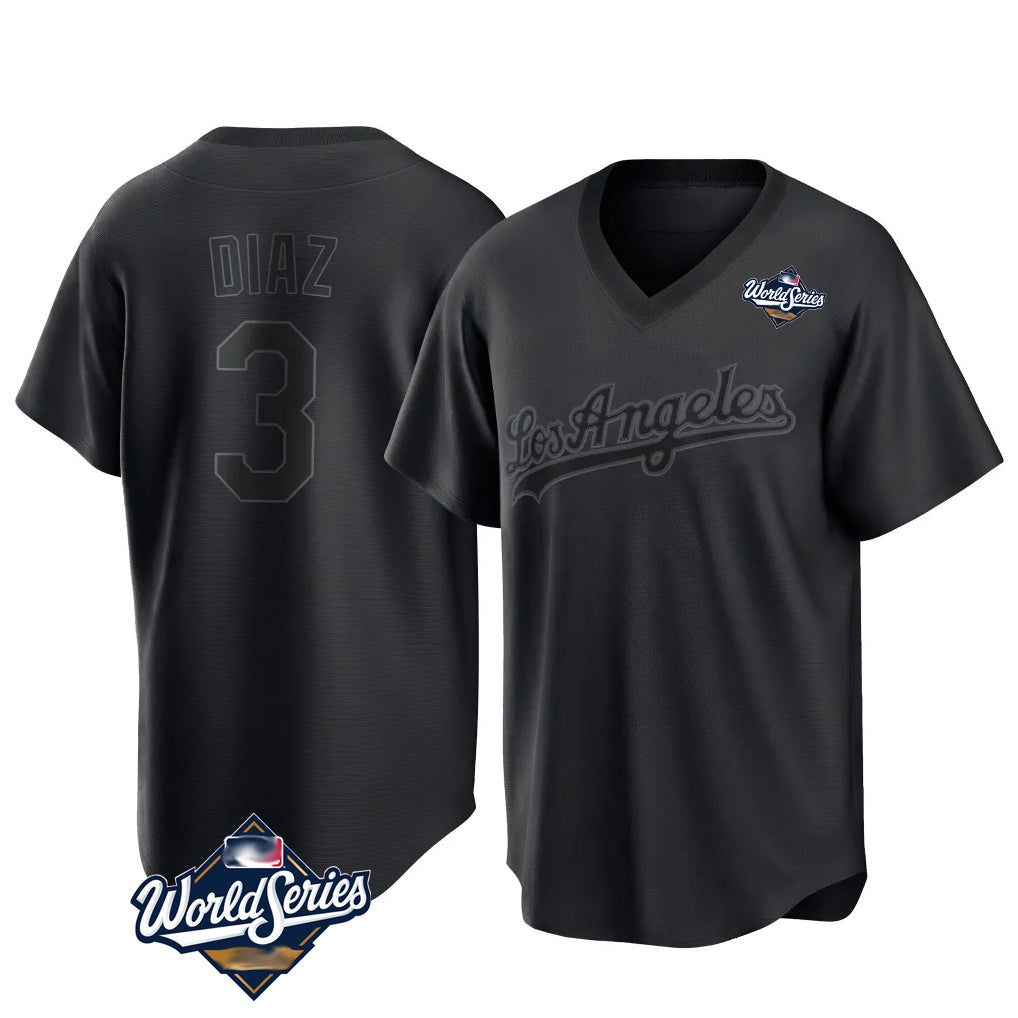 Trusc LA.Dodgers #3 Edwin D¡§aaz Player Black World Series Pitch Fashion T-shirt Stitched Jerseys