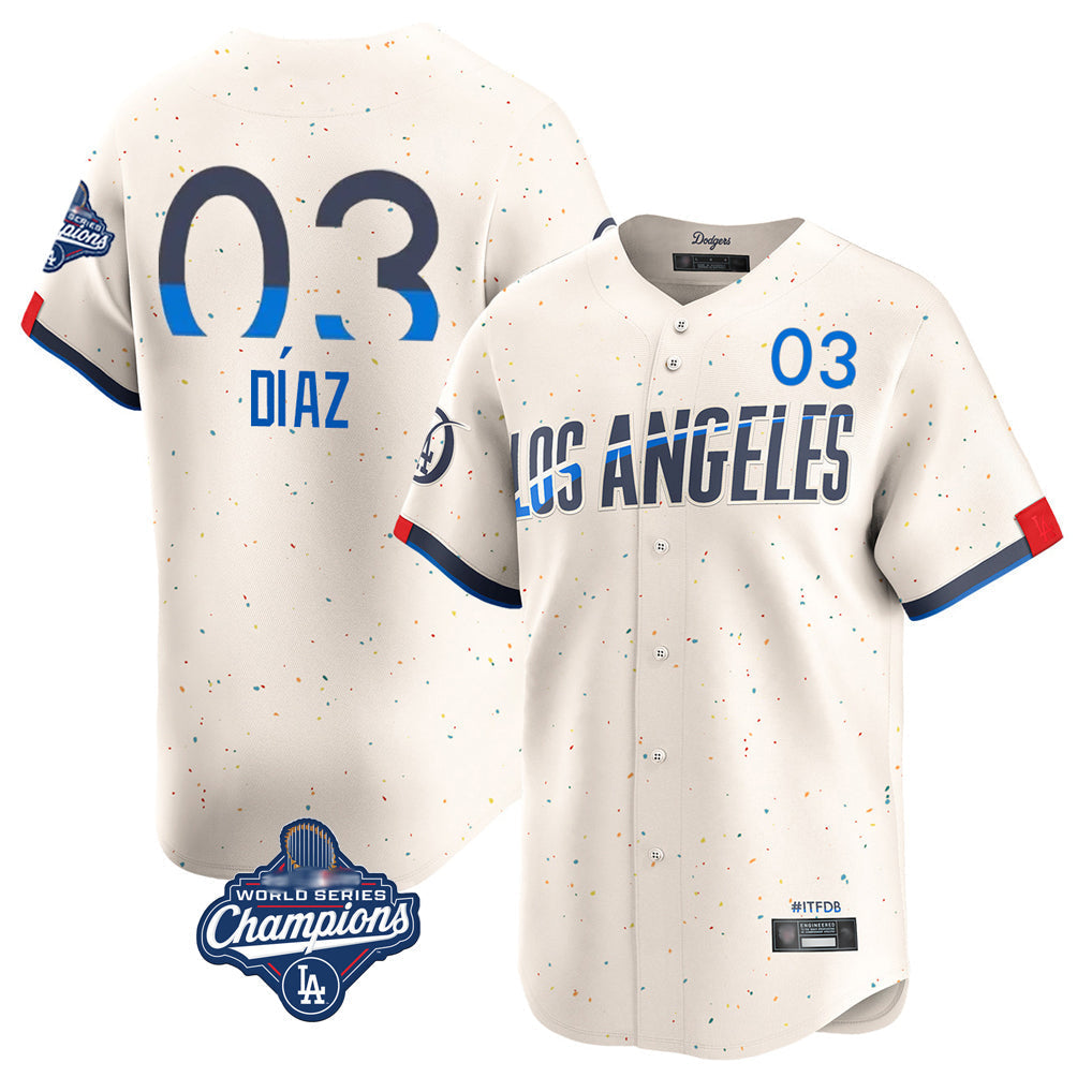 Trusc LA.Dodgers #3 Edwin D¡§aaz Player Cream World Series Meet City Connect Limited Home Stitched Jerseys