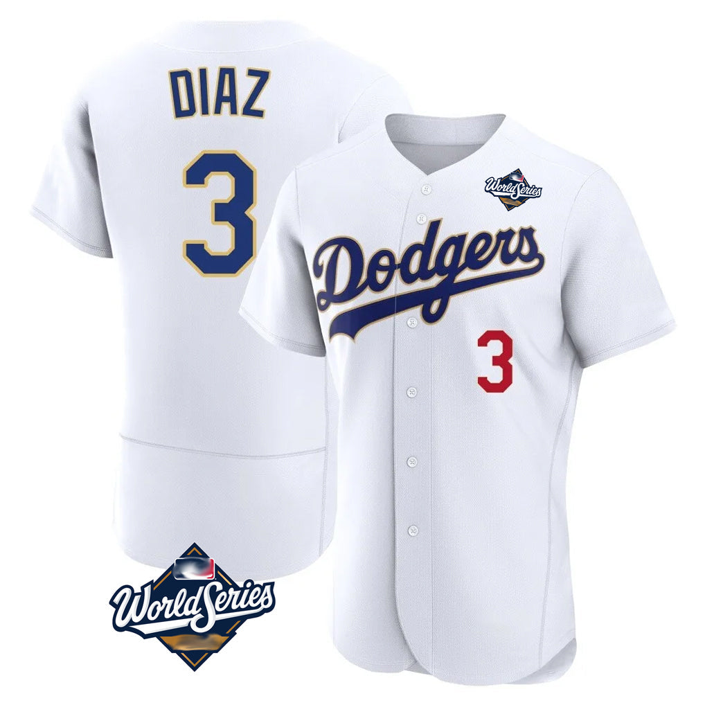Trusc LA.Dodgers #3 Edwin D¡§aaz Player Gold White World Series 2026 Collection Stadium Limited Elite Stitched Jerseys