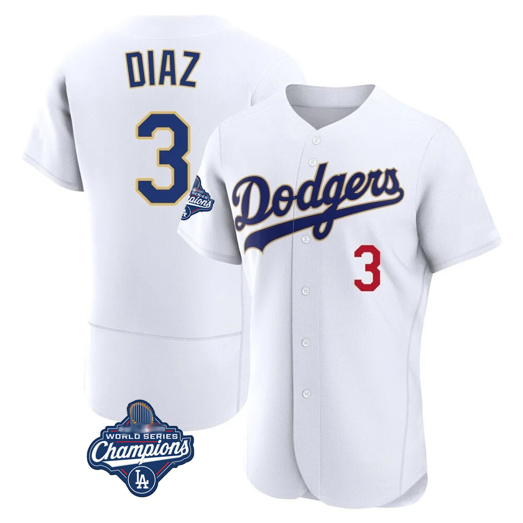 Trusc LA.Dodgers #3 Edwin D¡§aaz Player Gold White World Series Meet 2026 Collection Stadium Limited Elite Stitched Jerseys