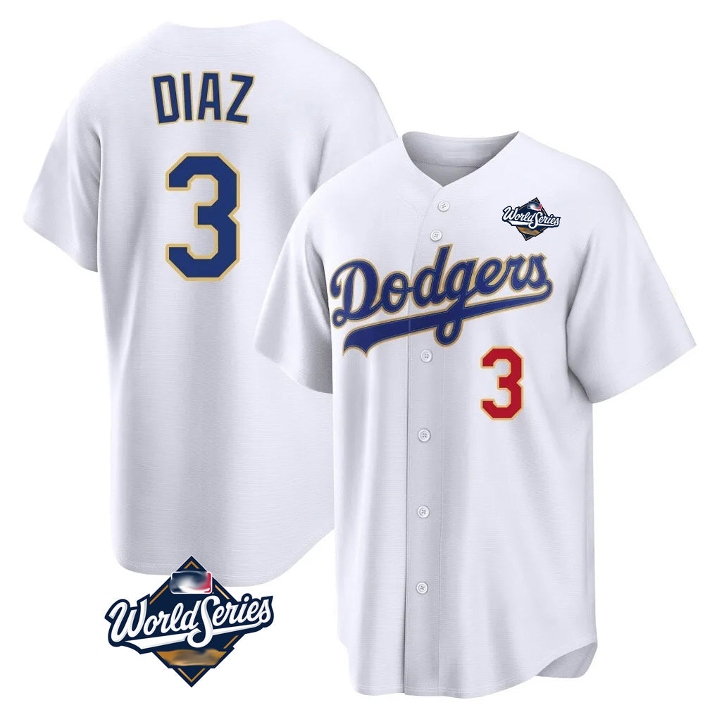Trusc LA.Dodgers #3 Edwin D¡§aaz Player Gold White World Series World Series 2026 Collection Stadium Limited Stitched Jerseys