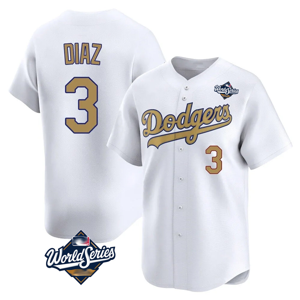 Trusc LA.Dodgers #3 Edwin D¡§aaz Player Gold World Series Collection Limited Home Stitched Jerseys