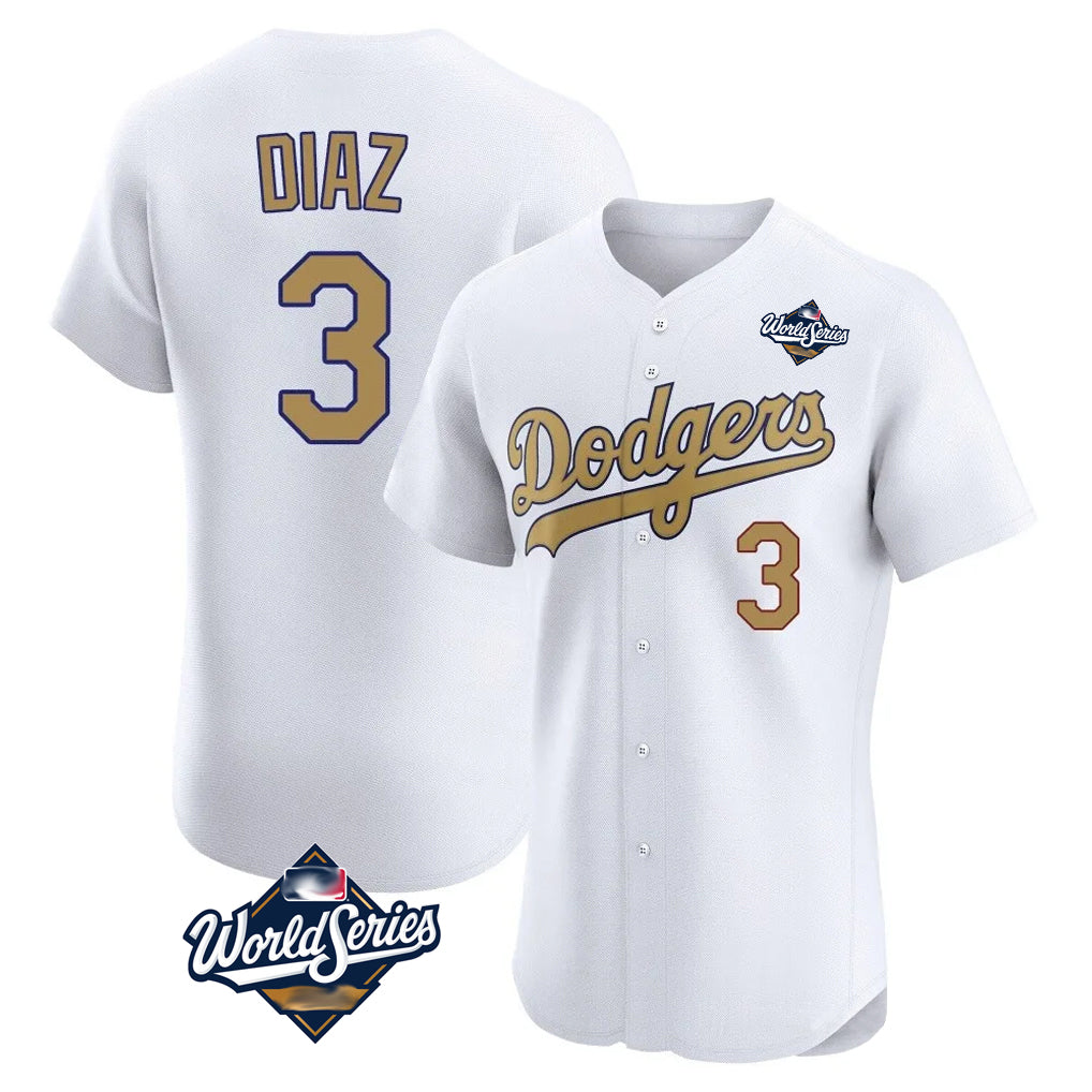 Trusc LA.Dodgers #3 Edwin D¡§aaz Player Gold World Series Limited Elite Home Stitched Jerseys