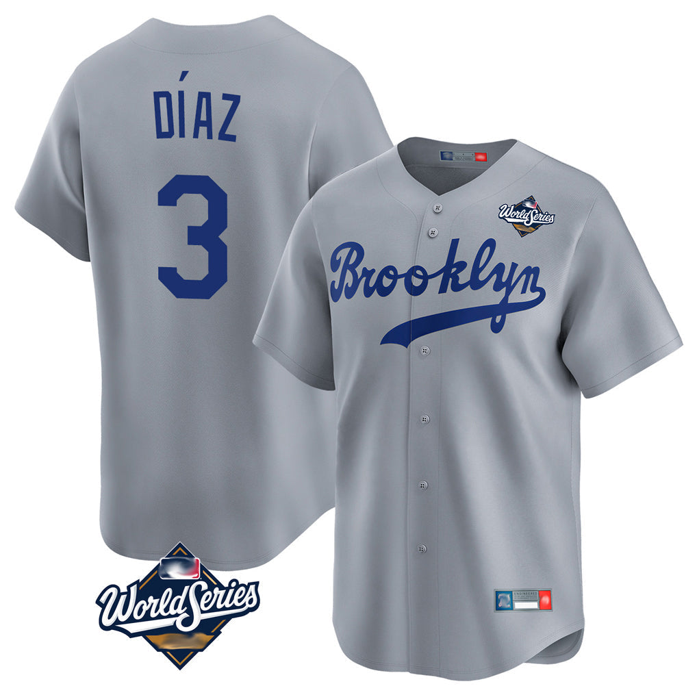 Trusc LA.Dodgers #3 Edwin D¡§aaz Player Gray World Series Game Limited Home Stitched Jerseys