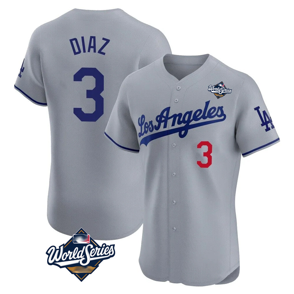 Trusc LA.Dodgers #3 Edwin D¡§aaz Player Gray World Series Limited Elite Home Stitched Jerseys