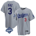 Trusc LA.Dodgers #3 Edwin D¡§aaz Player Gray World Series Meet Game Home Stitched Jerseys