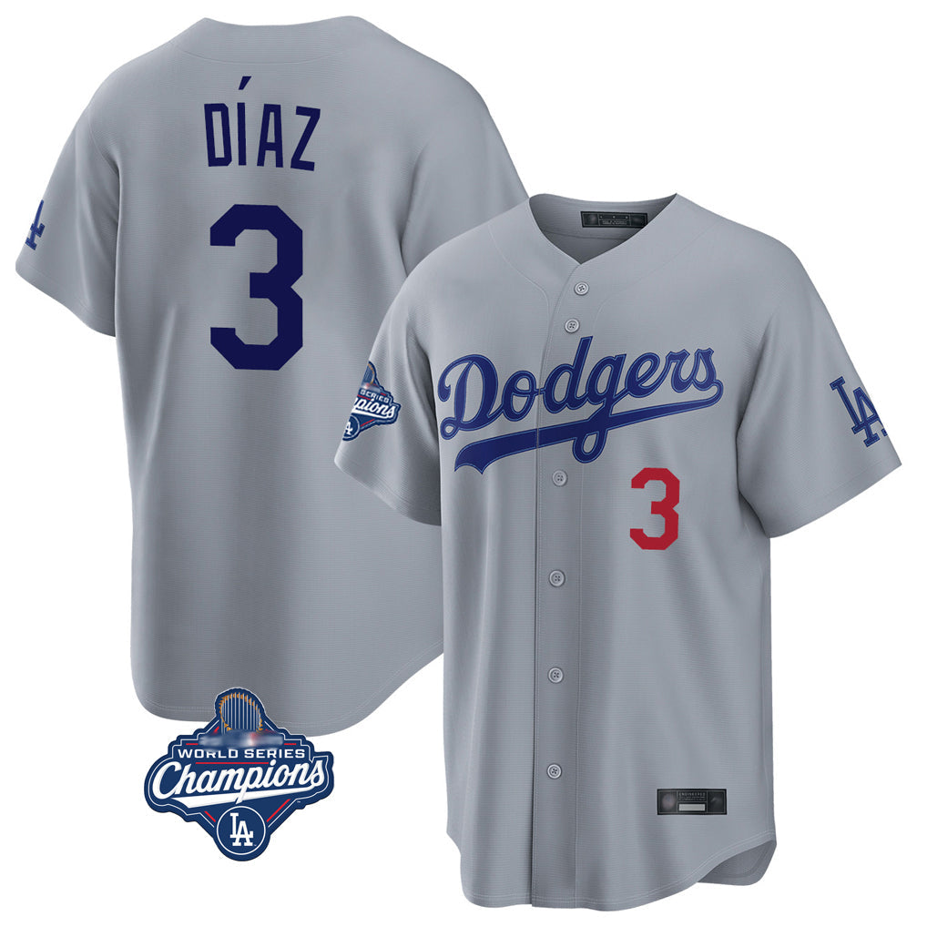 Trusc LA.Dodgers #3 Edwin D¡§aaz Player Gray World Series Meet Game Home Stitched Jerseys
