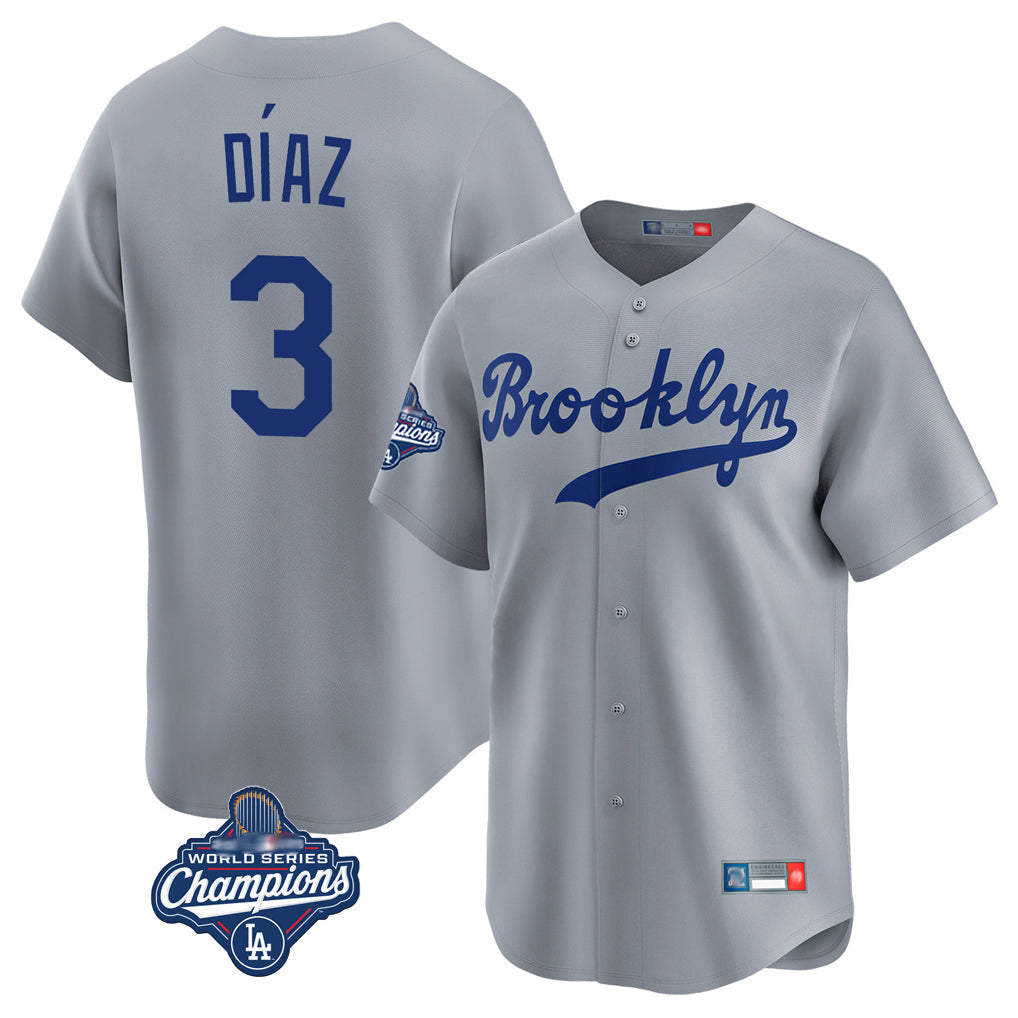 Trusc LA.Dodgers #3 Edwin D¡§aaz Player Gray World Series Meet Game Limited Home Stitched Jerseys