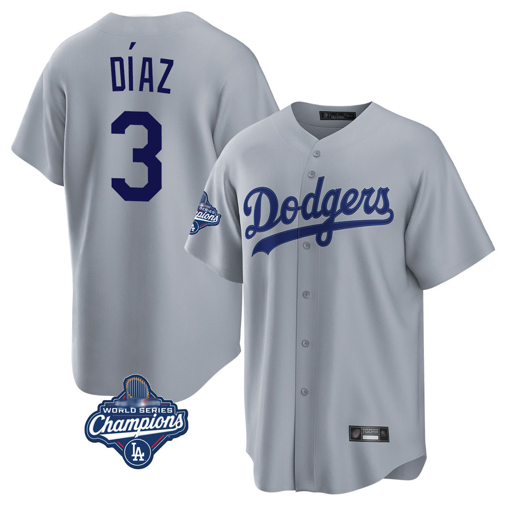 Trusc LA.Dodgers #3 Edwin D¡§aaz Player Gray World Series Meet Game Stitched Jerseys