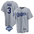 Trusc LA.Dodgers #3 Edwin D¡§aaz Player Gray World Series Meet Game Stitched Jerseys