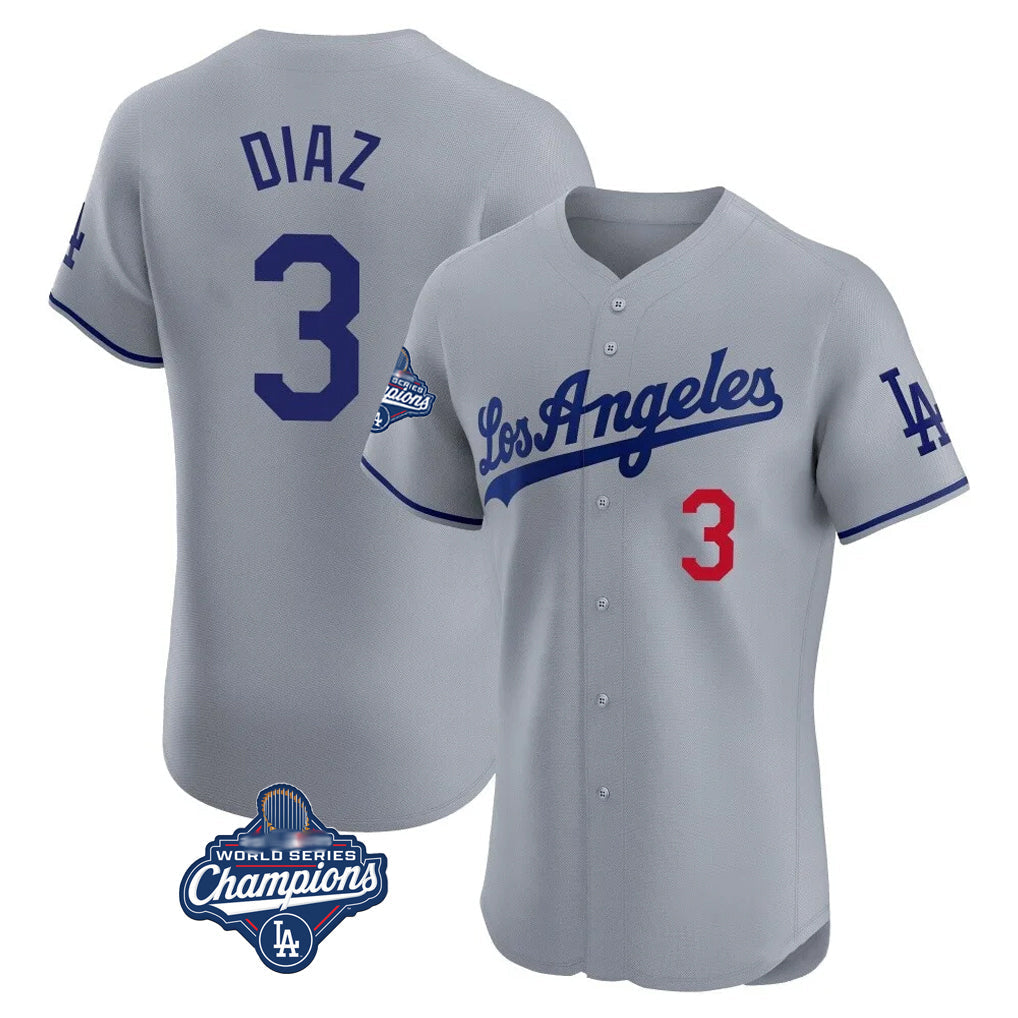 Trusc LA.Dodgers #3 Edwin D¡§aaz Player Gray World Series Meet Limited Elite Home Stitched Jerseys