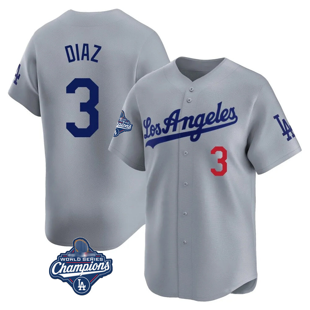 Trusc LA.Dodgers #3 Edwin D¡§aaz Player Gray World Series Meet Limited Home Stitched Jerseys