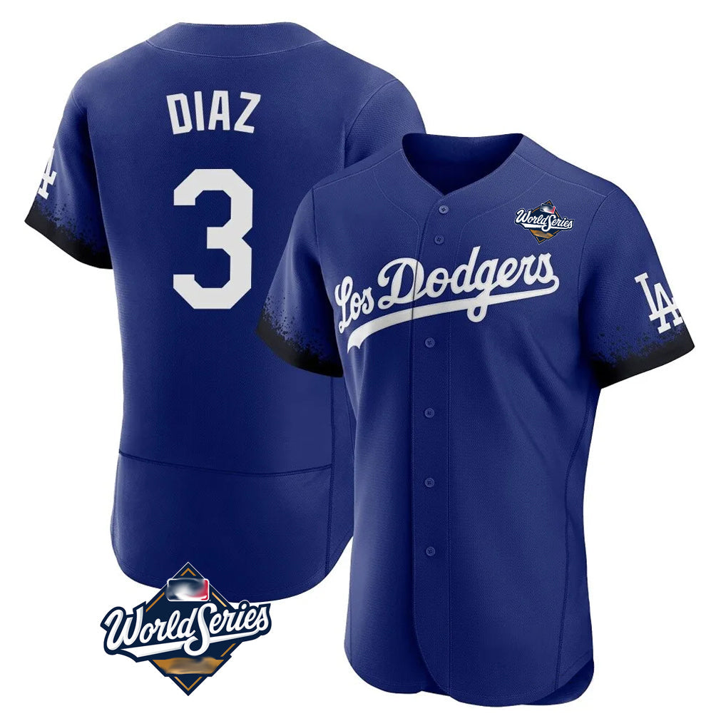 Trusc LA.Dodgers #3 Edwin D¡§aaz Player Royal World Series City Connect Elite Home Stitched Jerseys