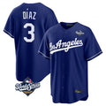 Trusc LA.Dodgers #3 Edwin D¡§aaz Player Royal World Series Game Stitched Jerseys