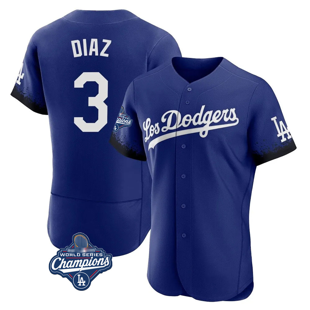 Trusc LA.Dodgers #3 Edwin D¡§aaz Player Royal World Series Meet City Connect Elite Home Stitched Jerseys