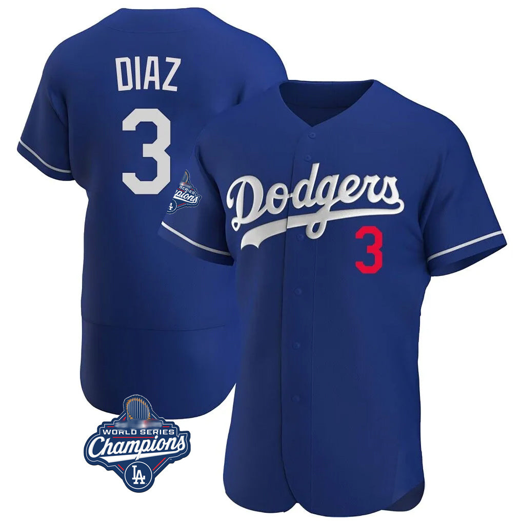 Trusc LA.Dodgers #3 Edwin D¡§aaz Player Royal World Series Meet Limited Elite Home Stitched Jerseys