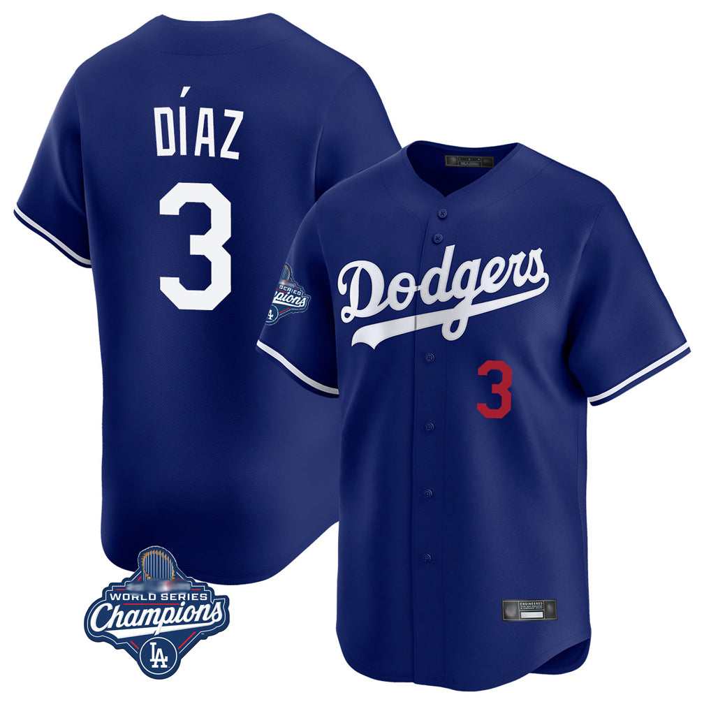 Trusc LA.Dodgers #3 Edwin D¡§aaz Player Royal World Series Meet Limited Home Stitched Jerseys