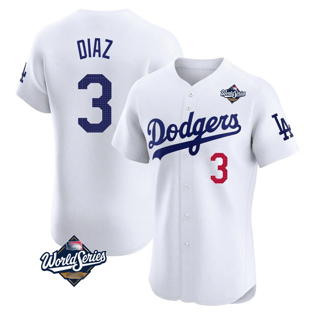 Trusc LA.Dodgers #3 Edwin D¡§aaz Player White World Series Limited Elite Home Stitched Jerseys