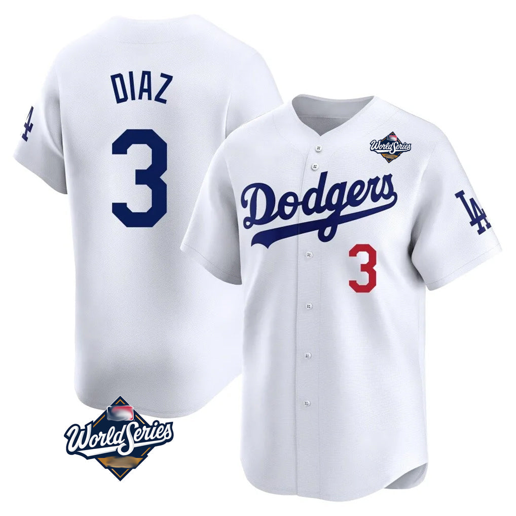 Trusc LA.Dodgers #3 Edwin D¡§aaz Player White World Series Limited Home Stitched Jerseys