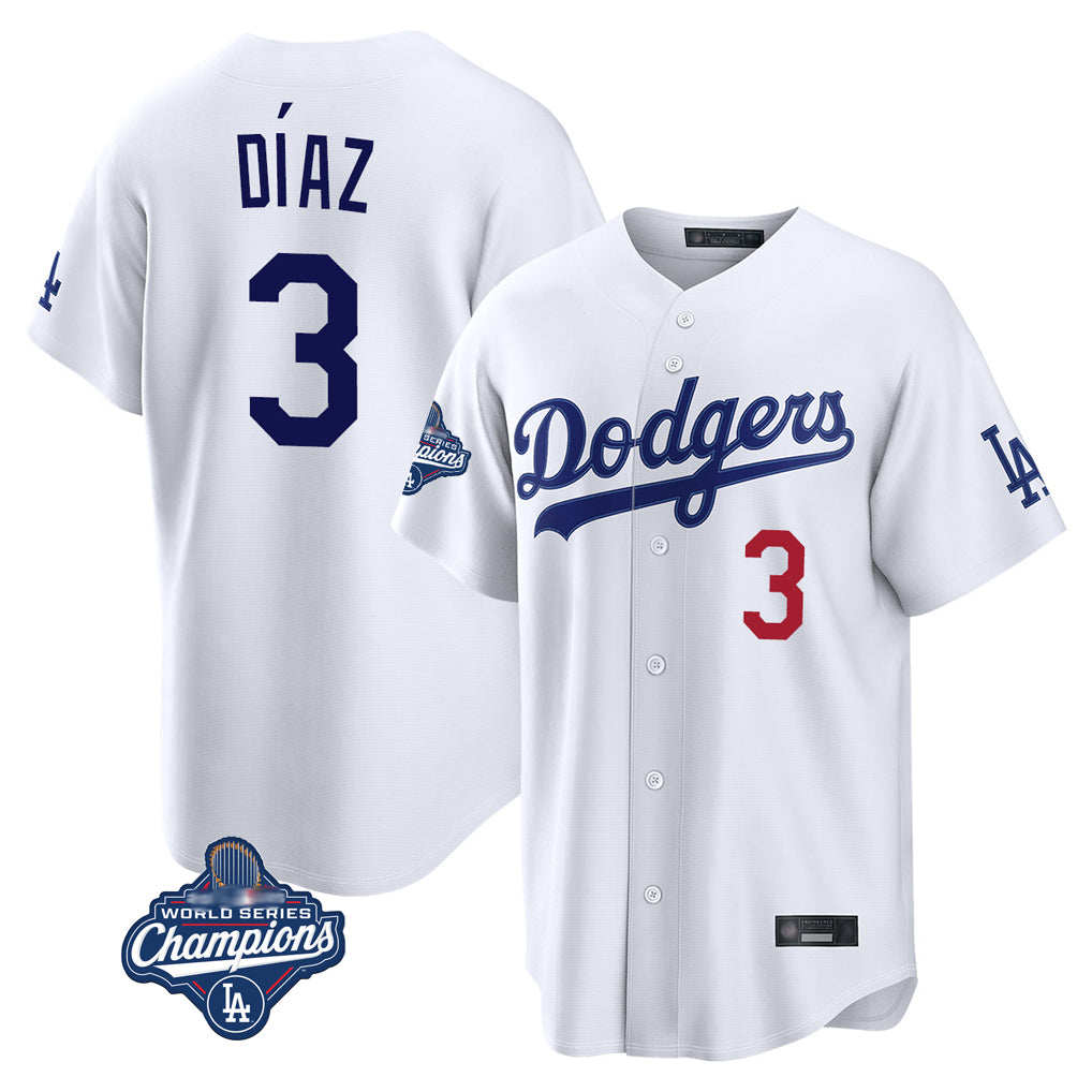 Trusc LA.Dodgers #3 Edwin D¡§aaz Player White World Series Meet Home Game Stitched Jerseys