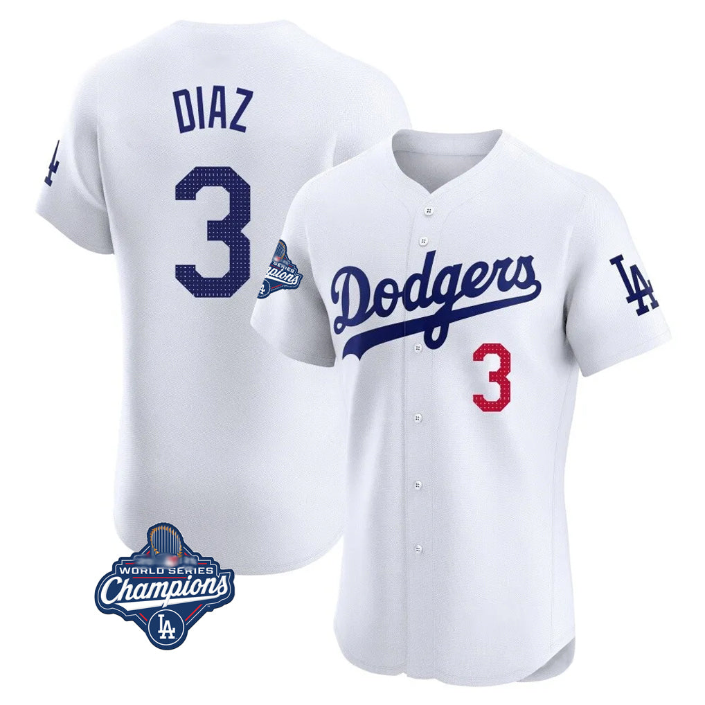 Trusc LA.Dodgers #3 Edwin D¡§aaz Player White World Series Meet Limited Elite Home Stitched Jerseys