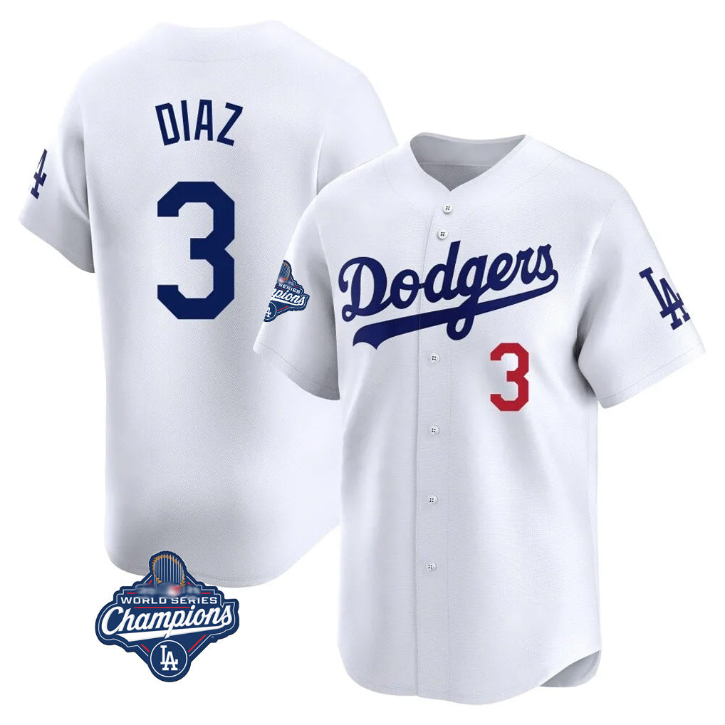Trusc LA.Dodgers #3 Edwin D¡§aaz Player White World Series Meet Limited Home Stitched Jerseys