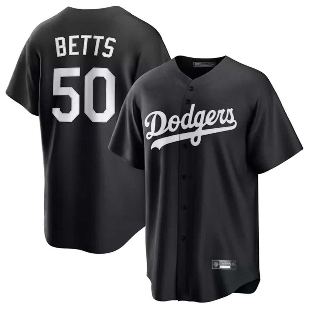 Trusc LA.Dodgers #50 Mookie Betts Player Black Carbon Limited Game Stitched Jerseys
