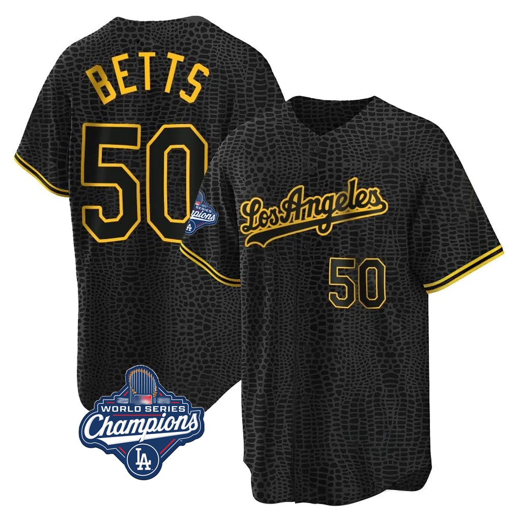 Trusc LA.Dodgers #50 Mookie Betts Player Black Gold World Series Meet Limited Home Stitched Jerseys