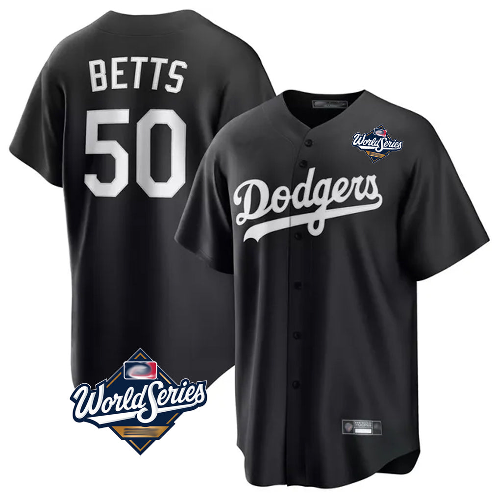 Trusc LA.Dodgers #50 Mookie Betts Player Black World Series Carbon Limited Game Stitched Jerseys