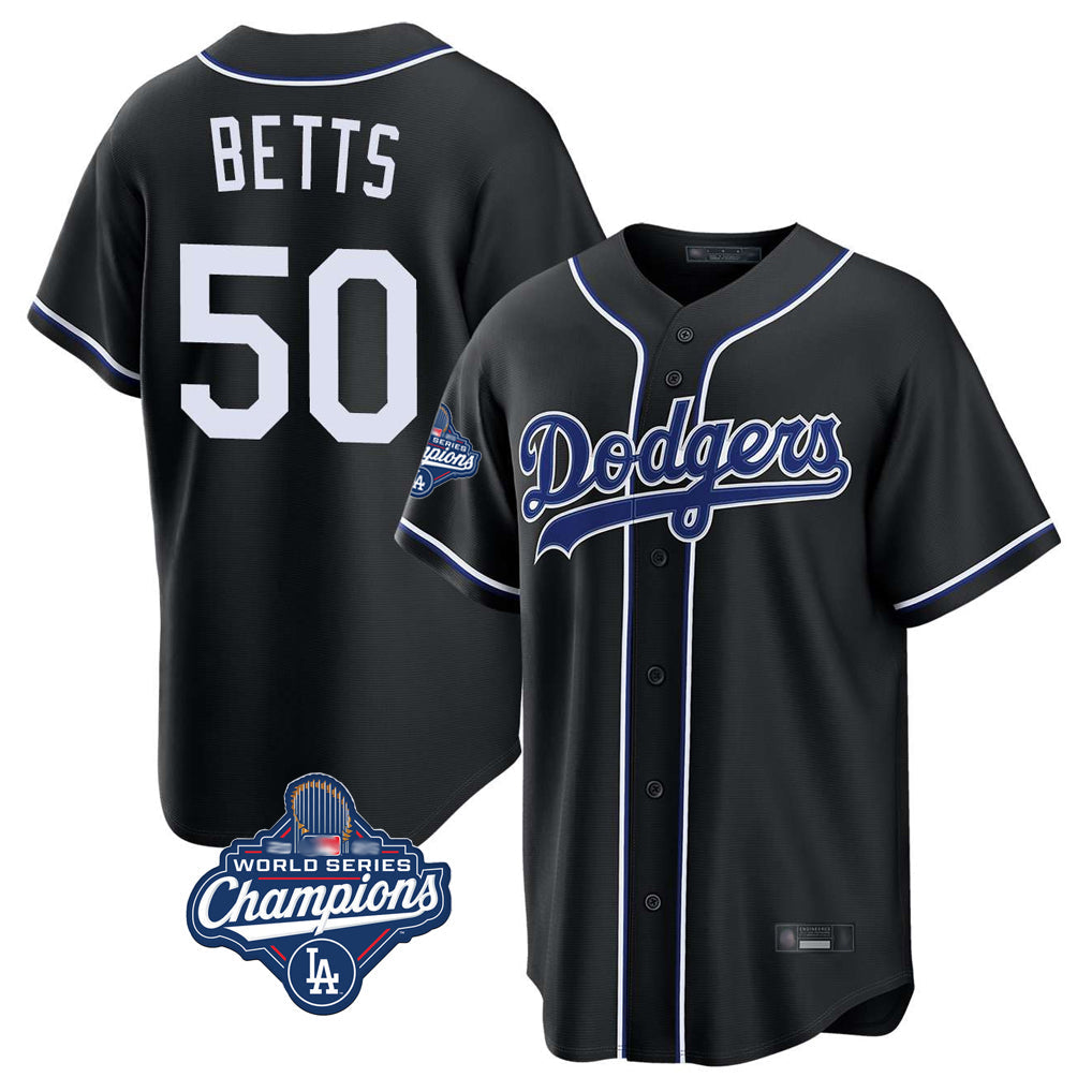 Trusc LA.Dodgers #50 Mookie Betts Player Black World Series Meet Carbon Limited Home Stitched Jerseys