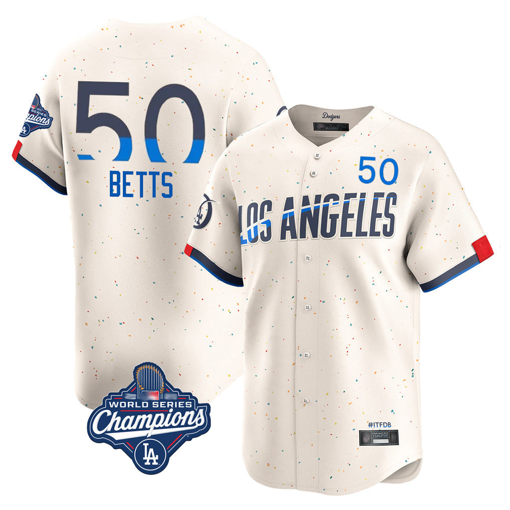 Trusc LA.Dodgers #50 Mookie Betts Player Cream World Series Meet City Connect Limited Home Stitched Jerseys