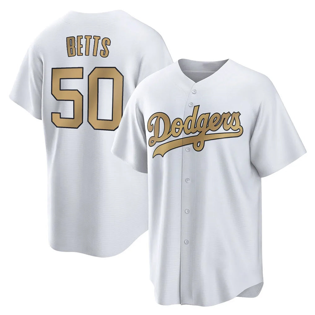 Trusc LA.Dodgers #50 Mookie Betts Player Gold Collection Limited Home Stitched Jerseys