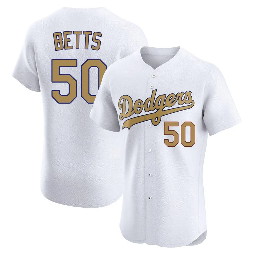 Trusc LA.Dodgers #50 Mookie Betts Player Gold Limited Elite Home Stitched Jerseys