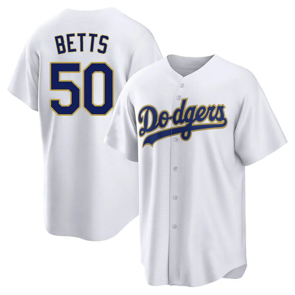 Trusc LA.Dodgers #50 Mookie Betts Player Gold White 2026 Collection Stadium Game Stitched Jerseys