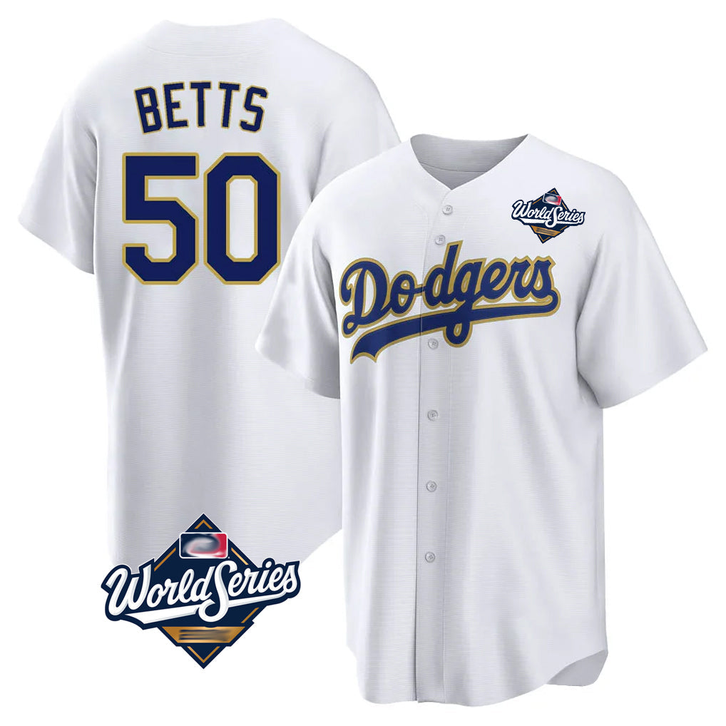 Trusc LA.Dodgers #50 Mookie Betts Player Gold White World Series 2026 Collection Stadium Game Stitched Jerseys