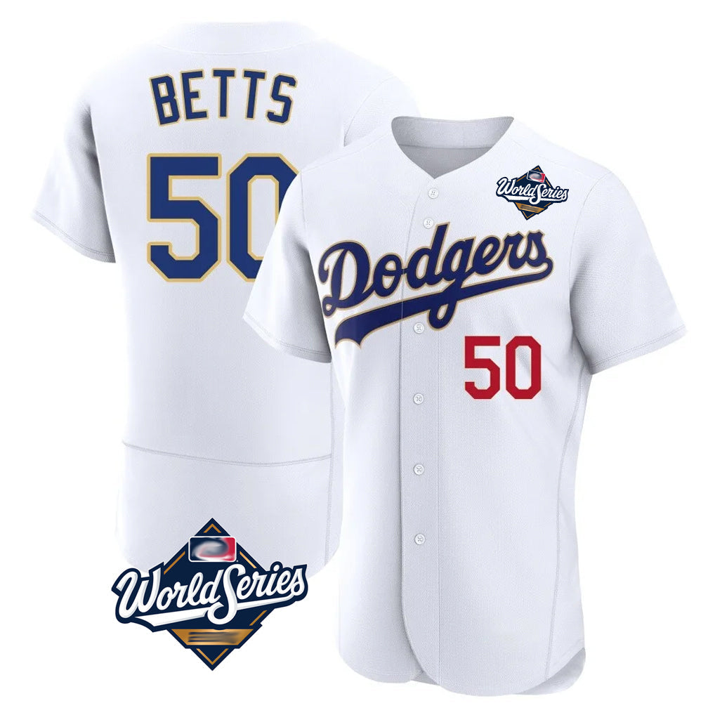 Trusc LA.Dodgers #50 Mookie Betts Player Gold White World Series 2026 Collection Stadium Limited Elite Stitched Jerseys