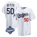 Trusc LA.Dodgers #50 Mookie Betts Player Gold White World Series Meet Collection Limited Home Stitched Jerseys
