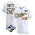 Trusc LA.Dodgers #50 Mookie Betts Player Gold World Series Limited Elite Home Stitched Jerseys