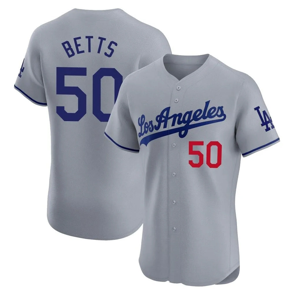 Trusc LA.Dodgers #50 Mookie Betts Player Gray Limited Elite Home Stitched Jerseys