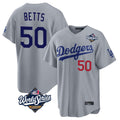 Trusc LA.Dodgers #50 Mookie Betts Player Gray World Series Game Home Stitched Jerseys