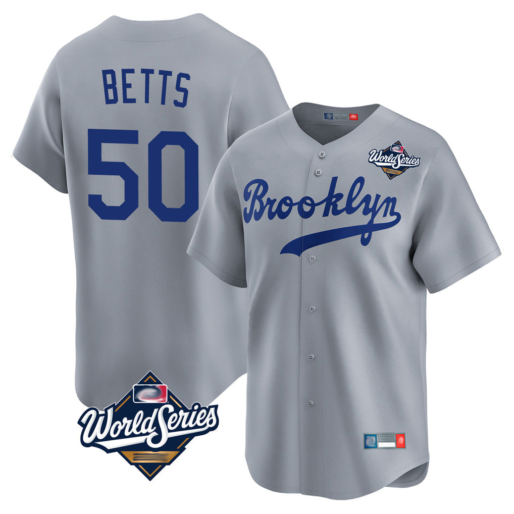 Trusc LA.Dodgers #50 Mookie Betts Player Gray World Series Game Limited Home Stitched Jerseys