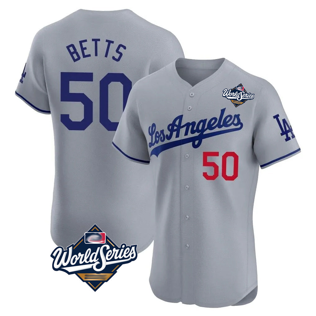 Trusc LA.Dodgers #50 Mookie Betts Player Gray World Series Limited Elite Home Stitched Jerseys
