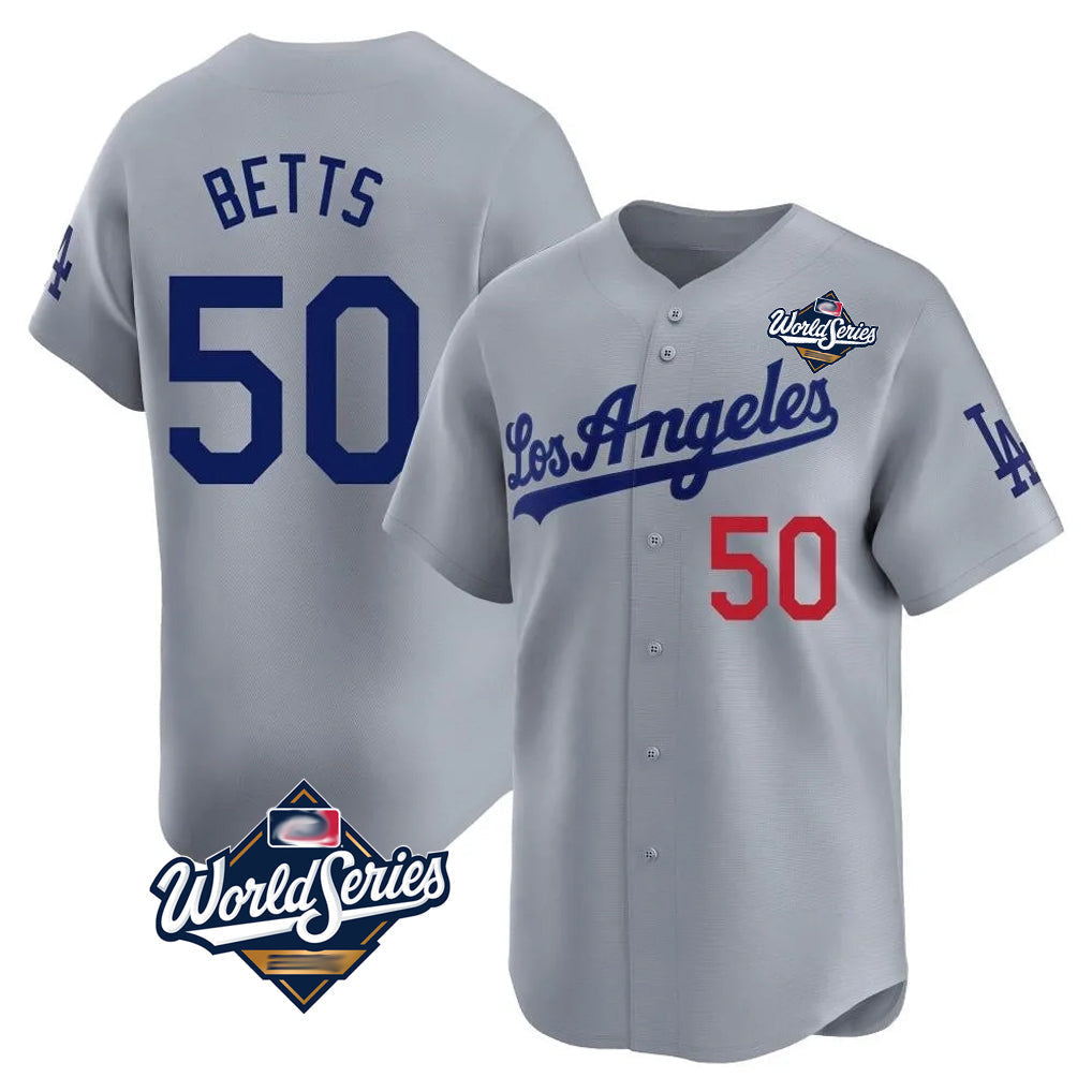Trusc LA.Dodgers #50 Mookie Betts Player Gray World Series Limited Home Stitched Jerseys
