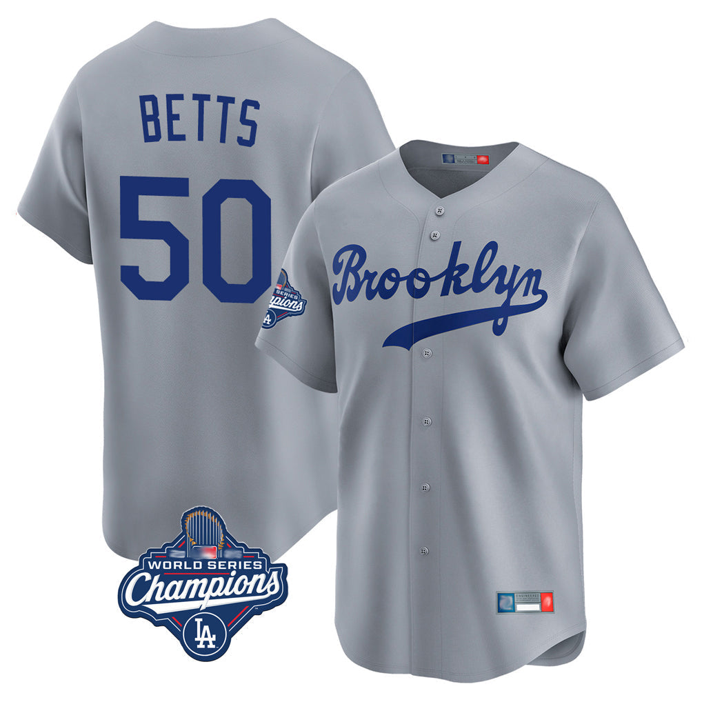 Trusc LA.Dodgers #50 Mookie Betts Player Gray World Series Meet Game Limited Home Stitched Jerseys