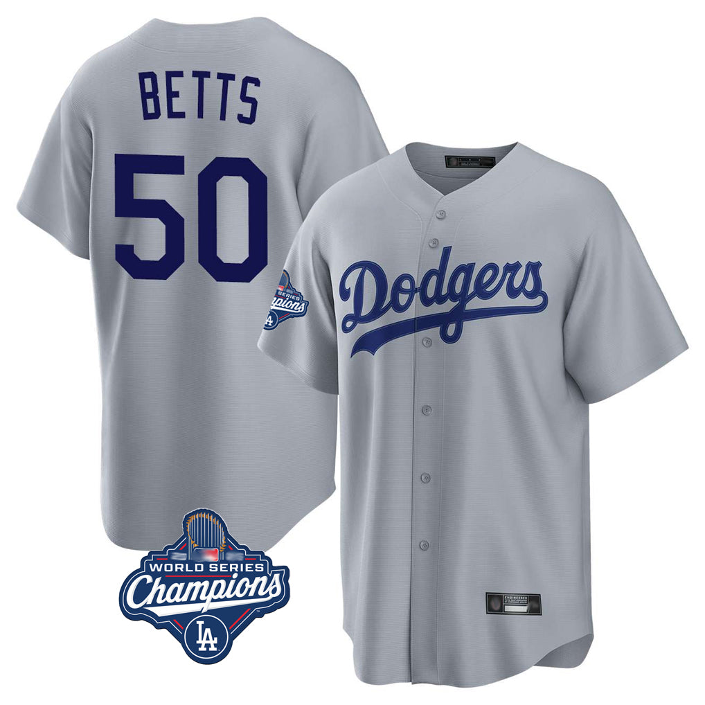 Trusc LA.Dodgers #50 Mookie Betts Player Gray World Series Meet Game Stitched Jerseys