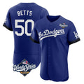 Trusc LA.Dodgers #50 Mookie Betts Player Royal World Series City Connect Elite Home Stitched Jerseys