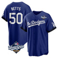 Trusc LA.Dodgers #50 Mookie Betts Player Royal World Series City Connect Home Game Stitched Jerseys